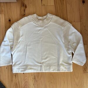 Zara Cream Ribbed Crew Neck Sweater | Size Large